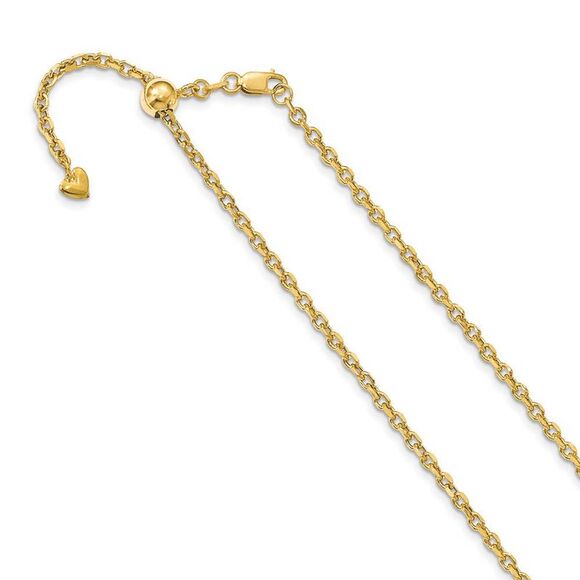 2.5mm 14k Yellow Gold Adjustable Hollow Cable Chain Necklace 30 Inch